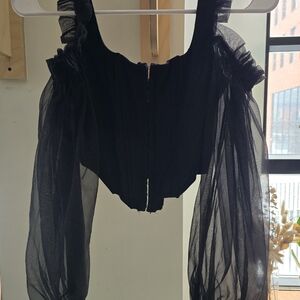 Kooka Black Sheer Sleeve Corset Top